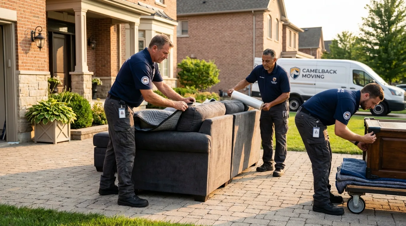 Large estate moving crew wrapping furniture in Castleton, VT